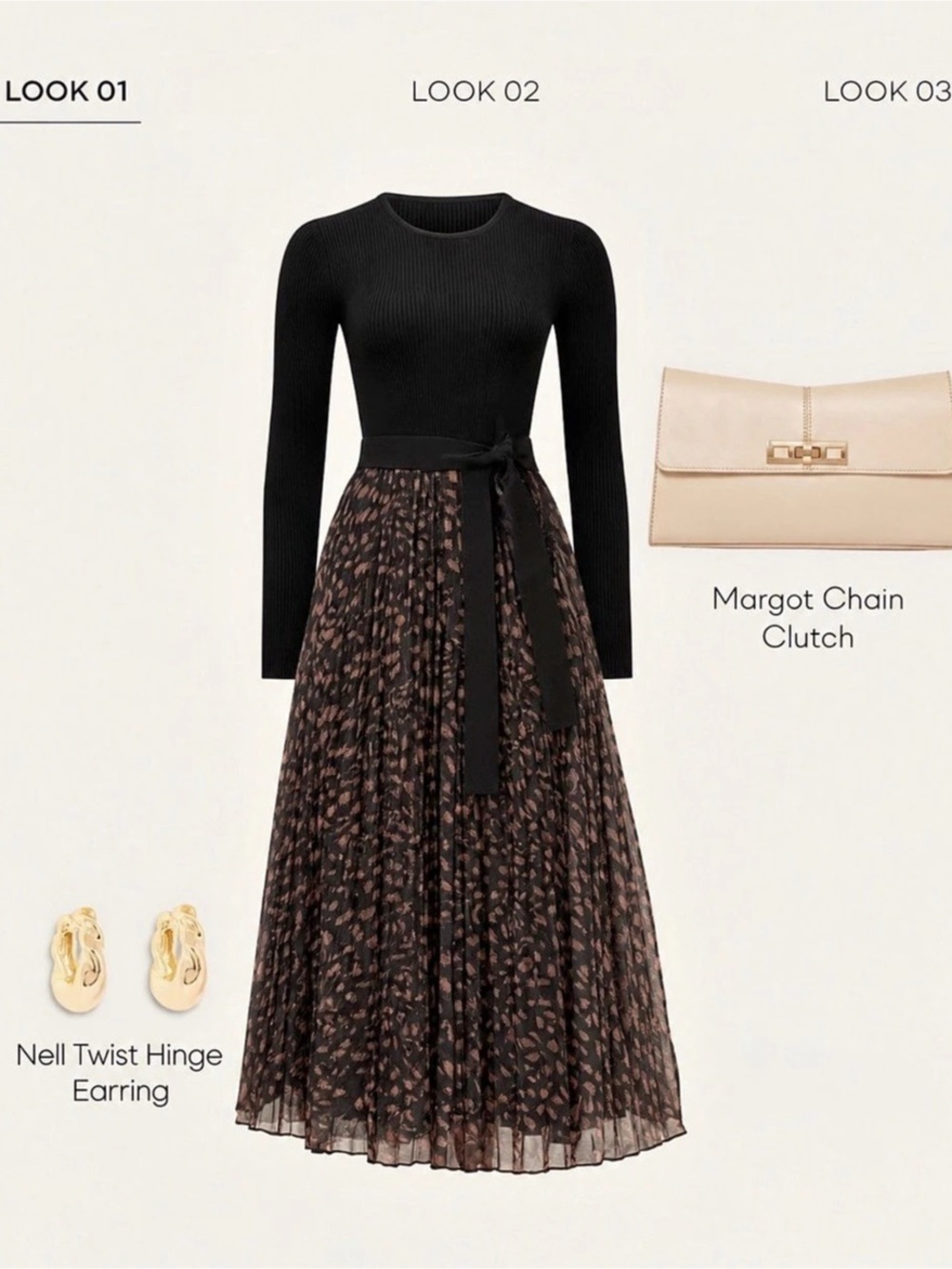 Ever new New Mila 2-in-1 Pleated Midi Dress Black & Brown
